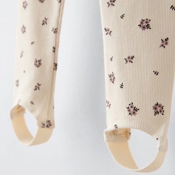 Zara Kids Girls Purple Floral Matching Set - Bodysuit & Stirrup Leggings - Picture 3 of 9